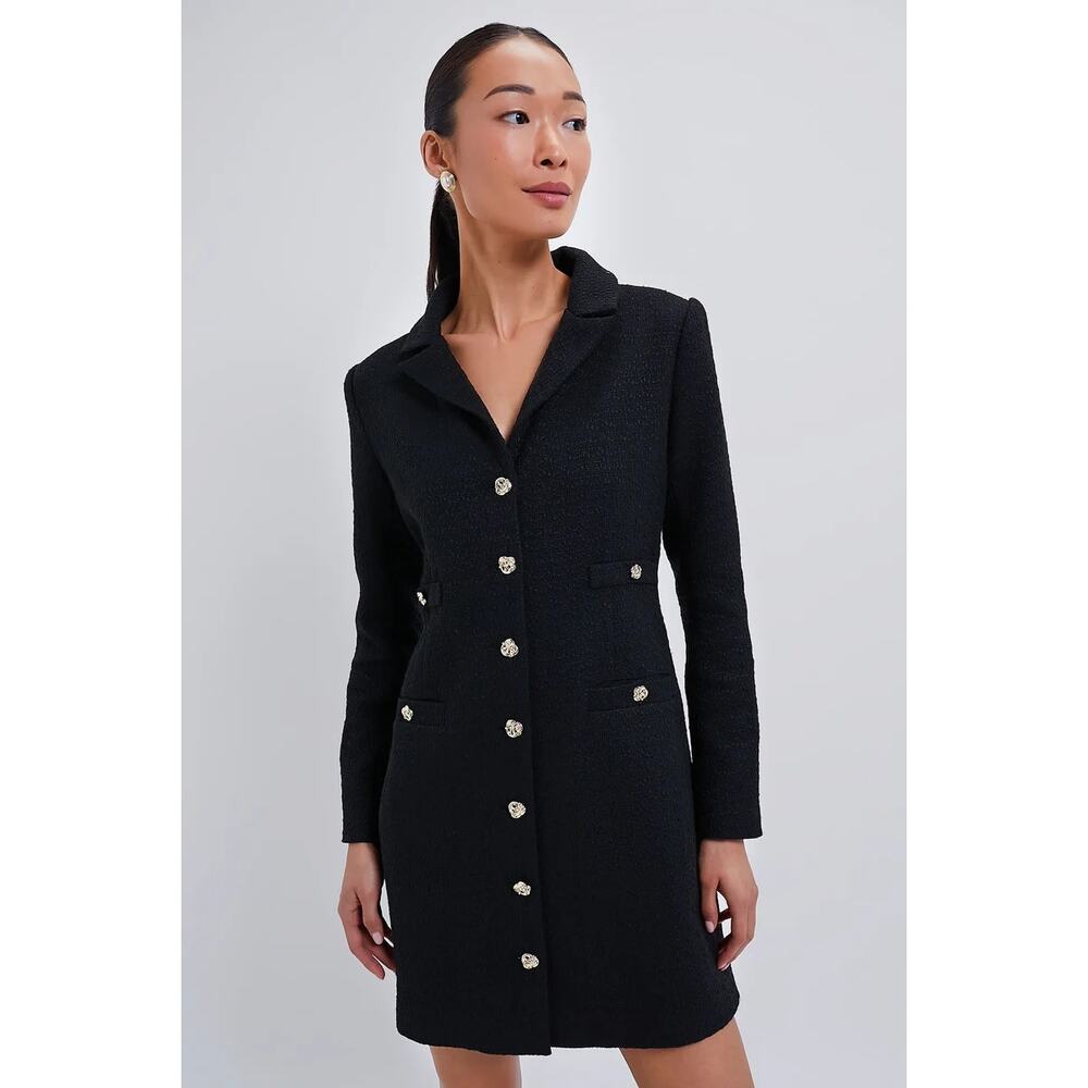 Tuckernuck Pomander Place Black Noir Tweed Stacie Coat Mini Dress LBD, XL